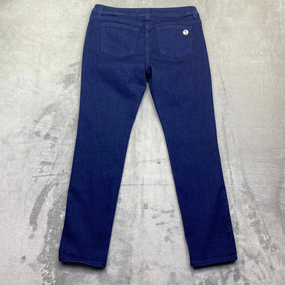 Michael Kors‎ Womens Skinny Jeans Dark Indigo Blue Stretch Denim MK Logo Sz 32